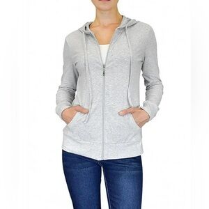 Champion Heather Grey Full Zip Fitted Fleece Hoodie Athleisure Cozy Workout